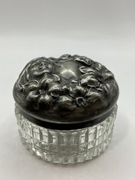 Art Noveau Cut Glass  Jar With Floral Sterling Silver Lids (6)