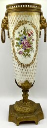 French 19th Century Tall Sevres Vase Hand Painted Floral Motiffs Without Lid