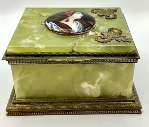 Antique French Enamel And Marble Bronze Mount Box Circa 1880