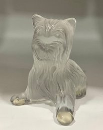 194. (2)Lalique #11747 Yorkshire Terrier Standing Crystal Dog Figurine Frost No Box