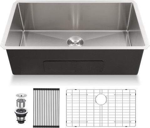 Lordear Undermount 33-in X 19-in Gunmetal Black Stainless Steel Single Bowl Kitchen Sink