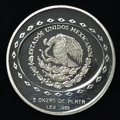 5 Oz. 1997 Mo Mxico $10 NUEVOS PESOS 5oz SILVER MATTE COIN 'PIRAMIDE Del SOL' .999