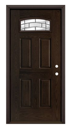 36-in X 80-in Fiberglass 1/4 Lite Left-Hand Inswing Walnut Stained Single Front Door With Brickmould