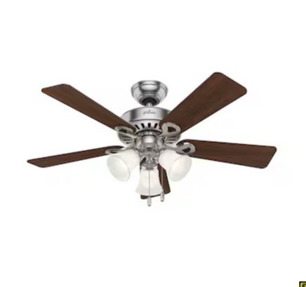 Hunter Ridgefield 44-in Brushed Nickel Indoor Downrod Or Flush Mount Ceiling Fan With Light (5-Blade)