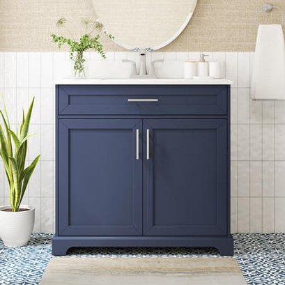 Harwell 30-in Midnight Blue Undermount Single Sink Bathroom Vanity With White Engineered Stone Top