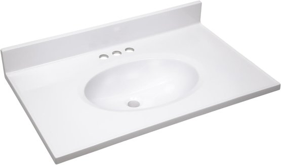31 In. W X 19 In. D Cultured Marble Vanity Top In Solid White With Solid White Basin With 4 In. Faucet Spread