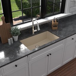 **Brand New** Karran QU-812 Undermount 32.5 In. Large Single Bowl Quartz Kitchen Sink In Bisque