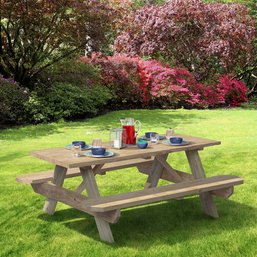 NEW 6 Foot Brown Wood Rectangle Picnic Table