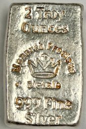 2 Oz .999 Fine Silver Bar - Monarch Poured