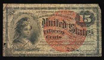1863 15 Cents Fractional Currency Paper Money