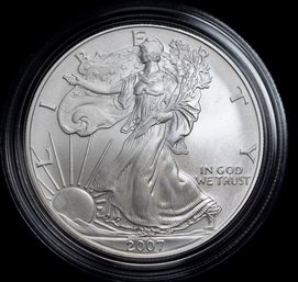 2007-W 1$ Burnished American Silver Eagle Coin (Box  CoA)