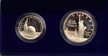 1986 Ellis Island Silver Dollar And Clad Half Dollar Set