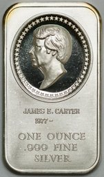 James E. Carter Silver Bar - .999 1 Troy Ounce Silver In Original Madison Mint Plastic Flip