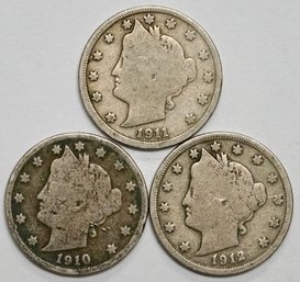 Lot Of (3) Liberty Head Nickel 1901,1911,1912