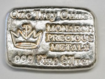 1 Oz .999 Fine Silver Bar - Monarch Poured