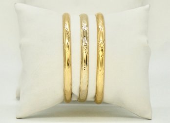 3 Gold Plated Sterling Silver Etched Hinged Bangle Bracelet 8'