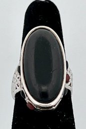 Sterling Silver Large Black Oval Cocktail Ring