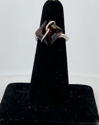 Silver Garnet Color Stone Accent Ring