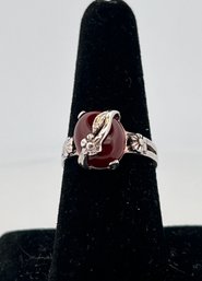 Vintage Unique Sterling Silver Carnelian Floral Theme Ring