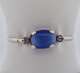 Blue Cats Eye Sterling Silver Bangle Bracelet 7'