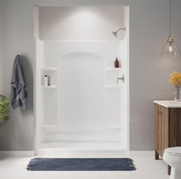 **Brand New**Sterling 4-Piece 30'  X  60'  X  76'  White  Alcove Shower Kit (Right Drain) With Base And Wall