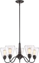 **Brand New** 5-Light Chandelier, Satin Bronze With Clear Glass Vintage, 40 Watt Equivalent