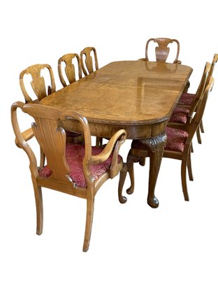 Marvelous Burl Walnut Dining Table With Eight Chairs Retailed By Harrods UK