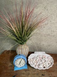 Clock, Shells & Vase Decor