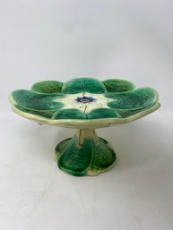 Antique Majolica Pond Lily 10-inch Compote S2