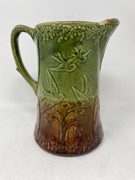 Brown And Green Majolica Pitcher With Birds S2