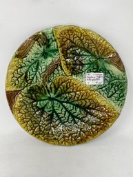 Majolica Green Brown Round Begonia Leaf Plate S2
