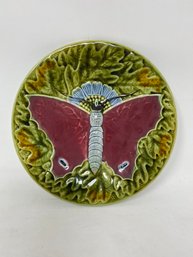 Bright And Bold Majolica Moth Plate As Is S3