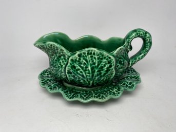 Antique Cabbage Leaf Creamer And Underplate S3