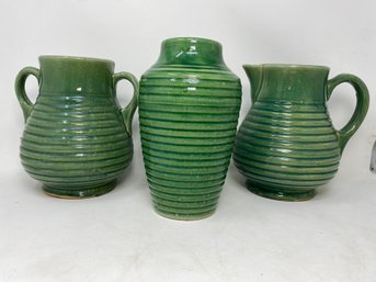 Three Large Pieces Green McCoy Beehive Art Pottery S3