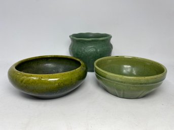 Lot Of Three Green Bowls / Pots S4
