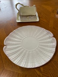 2 Pieces Belleek - Butter Dish, Plate