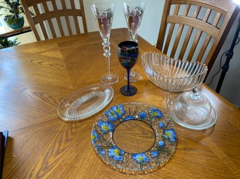 Glass Lots - Flutes, Flower Plate, Hulme Glass