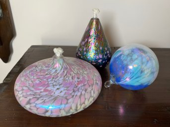 2 Glass Oil Lamps And An Ornament