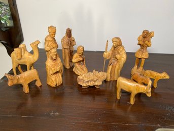 Carved Olive Wood Nativity Set From Lebanon