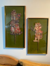 Pair Antique Framed Balinese Shadow Puppets