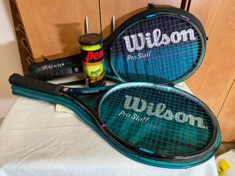 Two Wilson Pro Staff Racquets And Balls