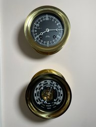 RARE Chelsea Ship's Bell Clock And Barometer With Black Face