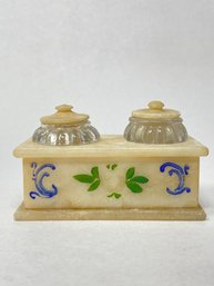 Painted Alabaster Double Inkwell