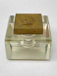 Cut Glass Or Crystal Inkwell With Bronze Portrait Lid