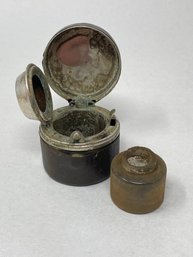 Antique Leather Wrapped Travel Inkwell