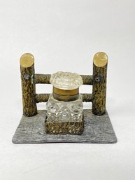 Beautiful Cut Glass Inkwell With Fence Post Stand