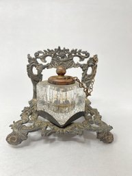 Pressed Glass Inkwell In Stand