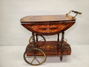 Italian Inlaid Mid-Century Tea Cart  With Expandable Sides