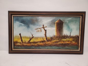 Country Farm Oil Painting On Canvas Signed