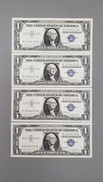 Four US Consecutive  Serial Numbered Silver Certificate  1 Dollar Notes
